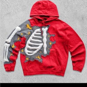 Vibrant Red Skeleton Graphic Men's Hoodie